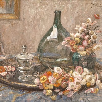 Jef Van de Fackere (1879-1946), Stilleven met bloemen, olie op doek, gedat. 1946