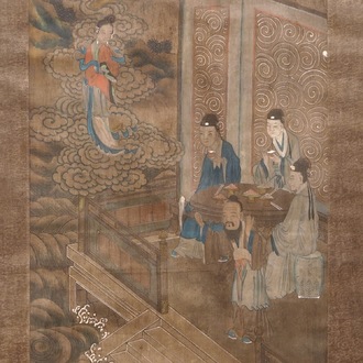 A Chinese painting on textile, 19th C.