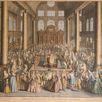 Barnard Picart, "“La dedicace de la Synagogue des Juifs Portugais, a Amsterdam”, gravure sur cuivre, coloris ancien, 1724-1737