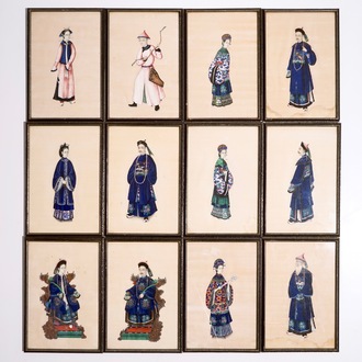 Douze peintures sur papier de riz, Chine, Canton, 19ème