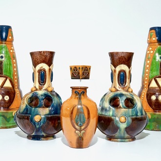 A collection of Flemish pottery Art Nouveau and Art Deco vases, 20th C.