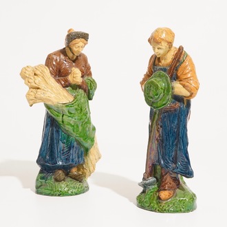 Two Flemish pottery figures from the series of "The 4 seasons", prob. Laigneil workshop, 20th C.