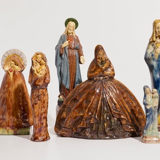 Six religious Flemish pottery figures, incl. Laigneil and Noseda workshops, 20th C.