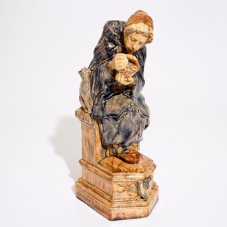 Gustave Pickery (1862-1921), un groupe en poterie flamande, "La dame avec la corbeille”