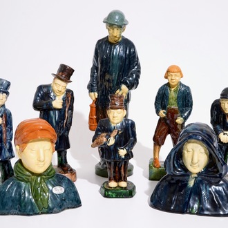 Gilbert Monteyne (1939-), 8 Flemish pottery figures, 20th C.