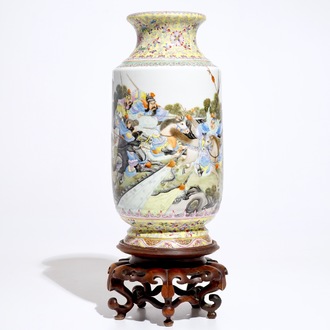 A Chinese famille rose warriors vase, Qianlong mark, Republic, 20th C.