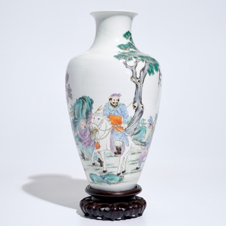 A Chinese famille rose warriors vase, Ju Ren Tang mark, Republic, 20th C.