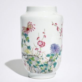 A Chinese famille rose vase with floral design, Qianlong mark, Republic