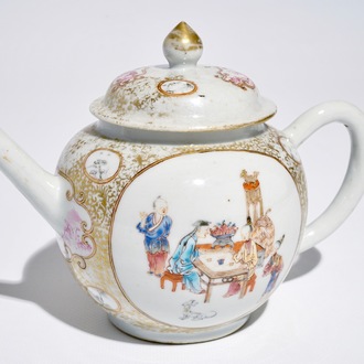 A Chinese famille rose mandarin teapot and cover, Qianlong