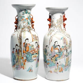 Two tall Chinese qianjiang cai vases, 19/20th C.