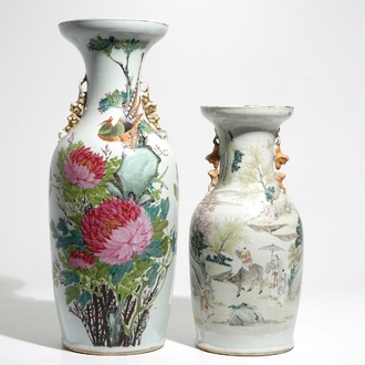 Deux vases en porcelaine de Chine qianjiang cai, 19/20ème