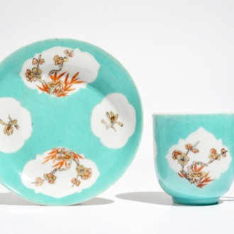 A Chinese turquoise-ground cup and saucer, Qianlong