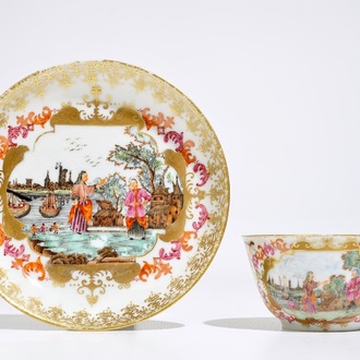 Une tasse et soucoupe en porcelaine de Chine famille rose à décor de Pierre Ier le Grand, Qianlong