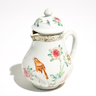 A Chinese famille rose milk jug with a bird among blossoms, Yongzheng