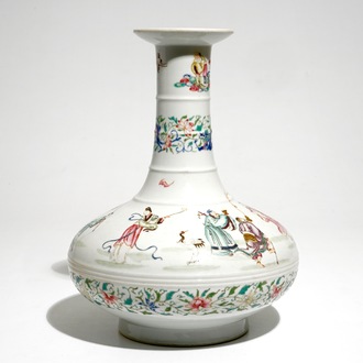 A Chinese famille rose vase with the eight immortals, 20th C.