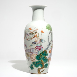 A Chinese famille rose warriors vase, 19th C.