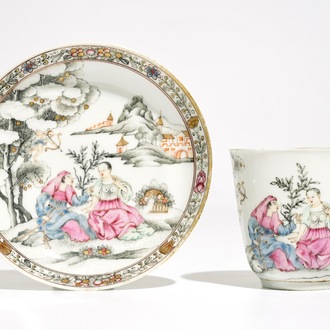 A rare Chinese famille rose cup and saucer, Qianlong