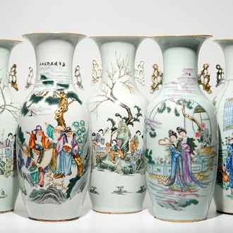 Five Chinese famille rose and qianjiang cai vases, early 20th C.