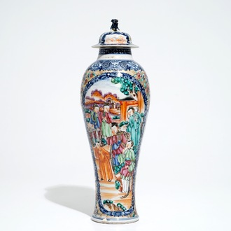 A Chinese famille rose mandarin vase and cover, Qianlong