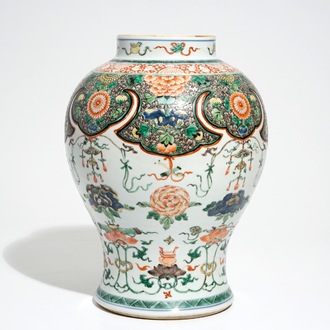 A Chinese famille verte baluster vase, Kangxi
