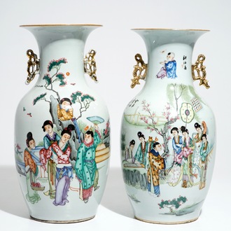 Two Chinese famille rose vases with garden scenes and floral designs, 19/20th C.