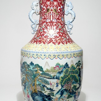 A very large Chinese famille rose vase, Qianlong mark, 19/20th C.