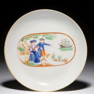 Une coupe en porcelaine de Chine pour l'export à décor "L'adieu du marin", Qianlong