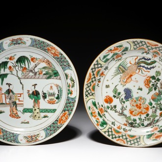 Deux assiettes en porcelaine de Chine famille verte, Kangxi