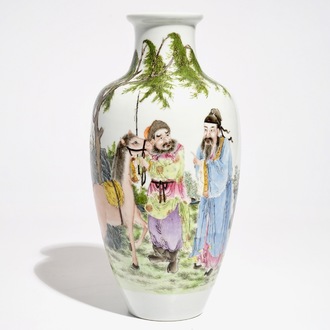 A Chinese famille rose vase with large figures, Ju Ren Tang mark, Republic, 20th C.