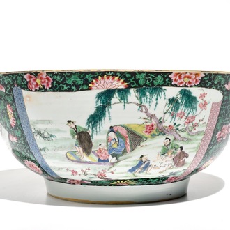 A large Chinese famille rose bowl with a fine figurative design, Yongzheng