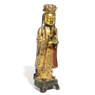 Un modèle de Wenchang Dijun en bronze doré et polychromé, Chine, Ming