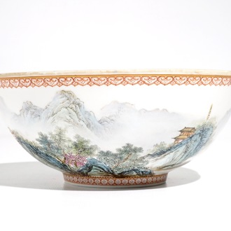 A Chinese eggshell bowl with landscape design, Zuo Guojun, dated 1961