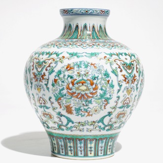 A Chinese doucai vase, Qianlong mark, 20th C.