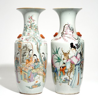 Deux grands vases en porcelaine de Chine famille rose et qianjiang cai, 19/20ème