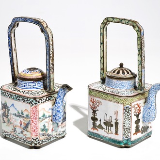 Two Chinese Canton enamel teapots and covers, Qing