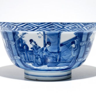 Un bol de type klapmuts en porcelaine de Chine bleu et blanc, marque et époque de Kangxi
