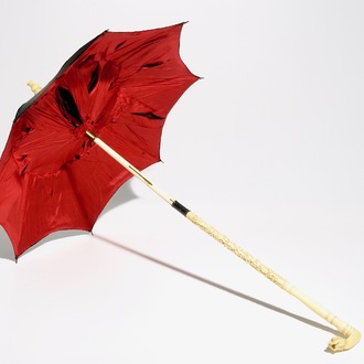 A Chinese folding umbrella with ivory handle, in original box marked Lee Ching, Canton, 19th C.