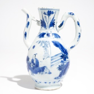 Een Chinese blauwwitte kan met figuren in een landschap, Transitie periode