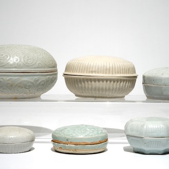 Six Chinese monochrome round covered boxes, Song and later