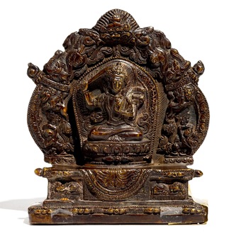 A Sino-Tibetan bronze Buddhist votive shrine, 19th C.