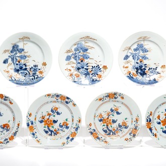 Sept assiettes en porcelaine de Chine de style Imari, Qianlong