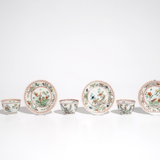 Quatre tasses et soucoupes en porcelaine de Chine famille verte, Kangxi