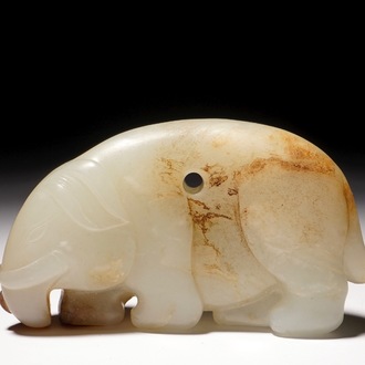 Un modèle d'un éléphant en jade sculpté, Chine, 19ème