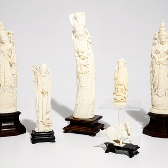 Six Chinese and Indian ivory figures, early 20th C.