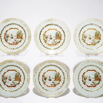 Six assiettes en porcelaine de Chine de style Meissen, Qianlong