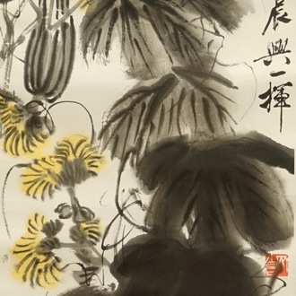 Qi Baishi (1864-1957), Lange meloenen en hun bladeren, inkt en kleur op papier