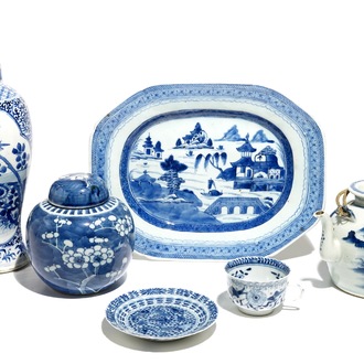 A varied selection of Chinese blue and white wares, 19th C.