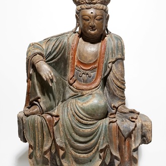 A large Chinese polychrome wood model of Buddha, 19th C.