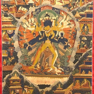 A Tibetan thangka depicting Chakrasamvara, 19/20th C.