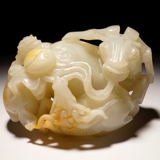 Un groupe sculpté en jade blanc au sujet de trois béliers, Chine, 19/20ème